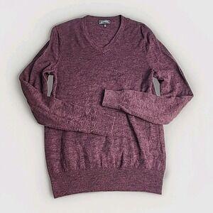 Express Mens Small Extra Fine Merino Wool V-Neck Pullover Sweater Purple FLAWED